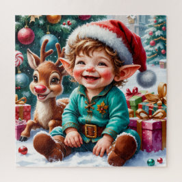 Süßer Weihnachtself & Rentier Puzzle