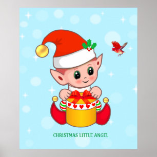 Süßer Weihnachtself & roter Vogel Poster