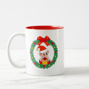 Süßer Weihnachtself & Weihnachtskranz Zweifarbige Tasse