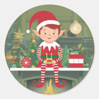 Süßer Weihnachtselfe-Aufkleber auf Regal Runder Aufkleber
