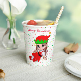 Süßer Weihnachtsfee-Elf & Konfetti-Papierbecher Pappbecher