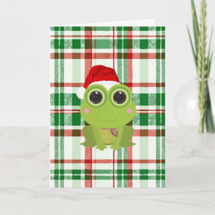 Süßer Weihnachtsfrosch-Feiertagskarte auf weiß-grü Feiertagskarte
