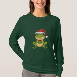 Süßer Weihnachtsfrosch mit Santa-Hut, der ein Gesc T-Shirt