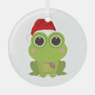 Süßer Weihnachtsfrosch mit Santa-Hut für die Feier Ornament Aus Glas
