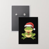 Süßer Weihnachtsfrosch mit Santa-Hut hält Geschenk Button (Vorderseite/Rückseite)