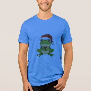Süßer Weihnachtsfrosch mit Santa-Hut hält Geschenk Tri-Blend Shirt