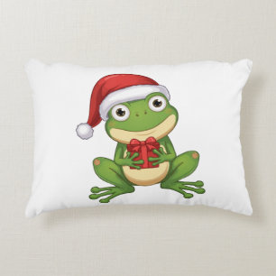 Süßer Weihnachtsfrosch mit Santa-Hut und Geschenk Dekokissen