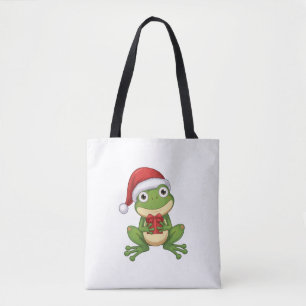 Süßer Weihnachtsfrosch mit Santa-Hut und Geschenk  Tasche
