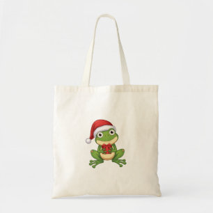 Süßer Weihnachtsfrosch mit Santa-Hut und Geschenk  Tragetasche