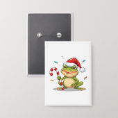 Süßer Weihnachtsfrosch mit Zuckerstange - Lustiger Button (Vorderseite/Rückseite)