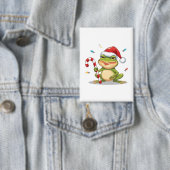 Süßer Weihnachtsfrosch mit Zuckerstange - Lustiger Button (Insitu)