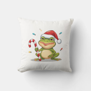Süßer Weihnachtsfrosch mit Zuckerstange - Lustiger Kissen