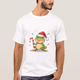 Süßer Weihnachtsfrosch mit Zuckerstange - Lustiger T-Shirt