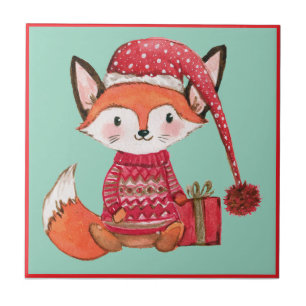 Süßer Weihnachtsfuchs im kuscheligen Pullover Fliese