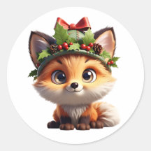Süßer Weihnachtsfuchs mit Hut aus Stechpalmenbeere