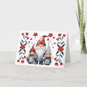 Süßer Weihnachtsgnom und Blumen leere Weihnachtska Feiertagskarte