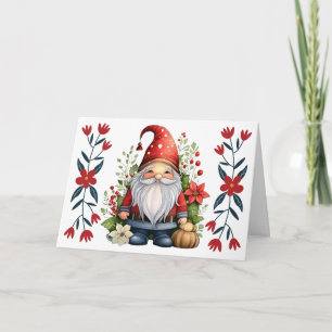 Süßer Weihnachtsgnom und florale leere Weihnachtsk Feiertagskarte