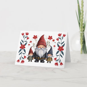 Süßer Weihnachtsgnom und florale leere Weihnachtsk Feiertagskarte