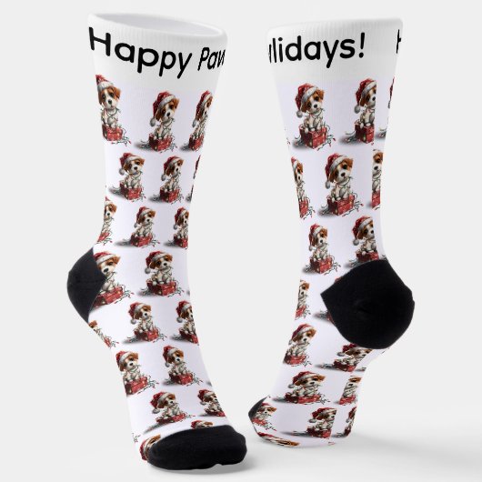 Süßer Weihnachtshund auf Geschenkbox Socken (Gewinkelt)