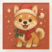 Süßer Weihnachtshund Glasuntersetzer (Vorderseite)