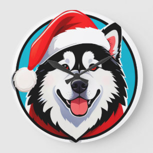Süßer Weihnachtshund im festlichen Weihnachtskreis Große Wanduhr
