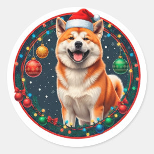 Süßer Weihnachtshund im festlichen Weihnachtskreis Runder Aufkleber