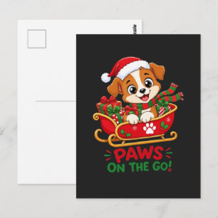 Süßer Weihnachtshund im Schlitten Postkarte