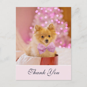 Süßer Weihnachtshund mit rosa Schleife Foto Danke Postkarte