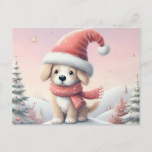 Süßer Weihnachtshund mit Santa-Mütze Postkarte