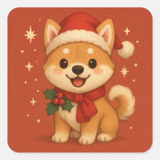 Süßer Weihnachtshund Quadratischer Aufkleber