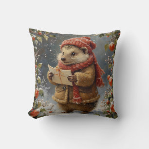 Süßer Weihnachtsigel im Vintage-Stil Kissen