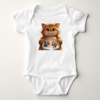 Süßer Weihnachtskatze-Schneekugel-Baby-Jersey-Body Baby Strampler