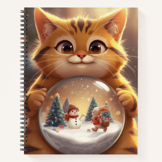 Süßer Weihnachtskatze-Schneekugel-Notizbuch Notizblock