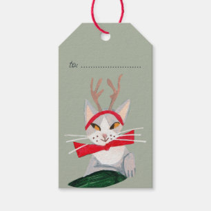 Süßer Weihnachtskatzen-Rentier-Feiertag  Geschenkanhänger