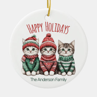 Süßer Weihnachtskatzen-Schmuck | Benutzerdefiniert Keramik Ornament