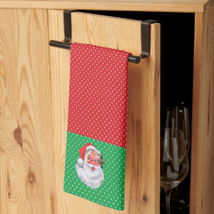 Süßer Weihnachtsmann auf Rot und Grün getupft Geschirrtuch