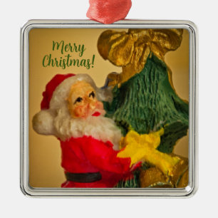 Süßer Weihnachtsmann auf Weihnachtsbaum Vintage Ornament Aus Metall