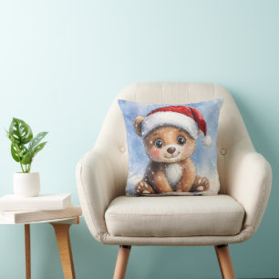 Süßer Weihnachtsmann-Bärenjunge im Wasserfarb-Stil Kissen