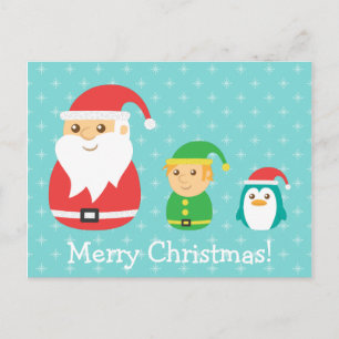 Süßer Weihnachtsmann, Elf und Pinguin, Frohe Weihn Feiertagspostkarte