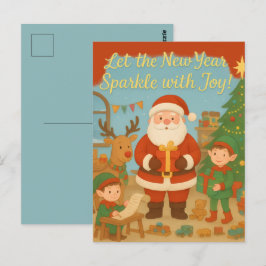 Süßer Weihnachtsmann & Elfen Neujahrs-Grußkarte Postkarte
