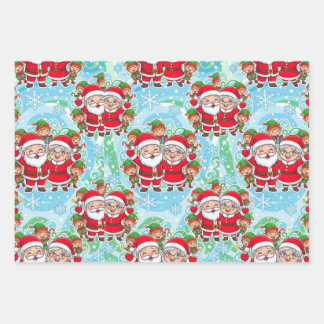 Süßer Weihnachtsmann & Elfen Weihnachtsmuster Geschenkpapier Set