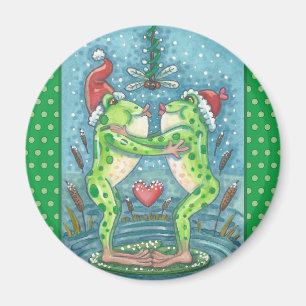 SÜßER WEIHNACHTSMANN-FRÖSCHE KÜSSEN UNTER LIBELLEN MAGNET