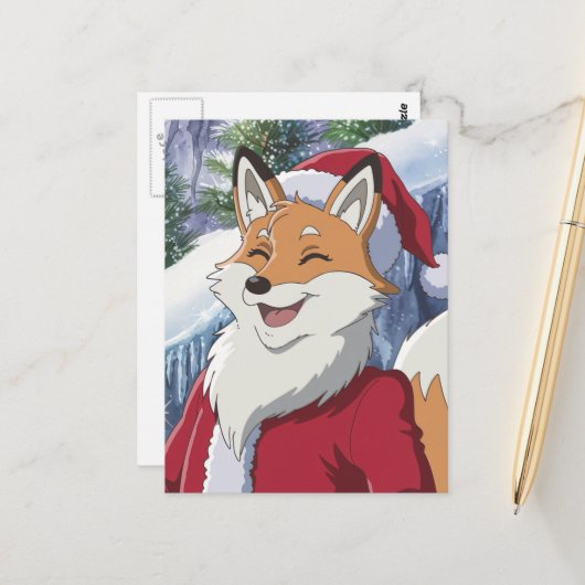 Süßer Weihnachtsmann Fuchs Postkarte (Vorderseite/Rückseite Beispiel)