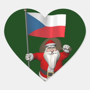 Süßer Weihnachtsmann mit der Flagge der Tschechisc Herz-Aufkleber