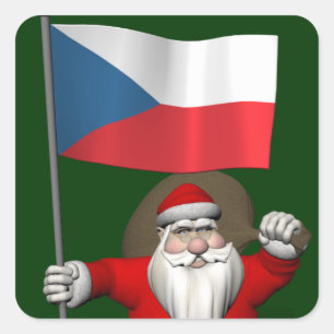 Süßer Weihnachtsmann mit Flagge der Tschechische Quadratischer Aufkleber
