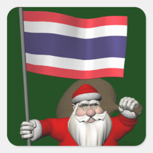 Süßer Weihnachtsmann mit Flagge Thailands Quadratischer Aufkleber