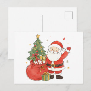 Süßer Weihnachtsmann mit Geschenksack für klassisc Postkarte
