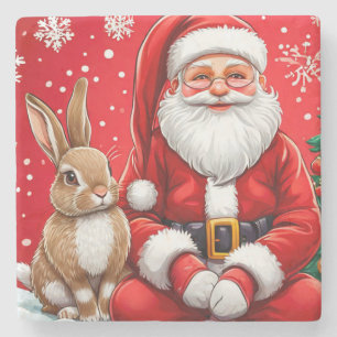 Süßer Weihnachtsmann mit Kaninchen Steinuntersetzer