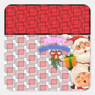 Süßer Weihnachtsmann & Mrs. Claus Frohe Weihnachts Quadratischer Aufkleber