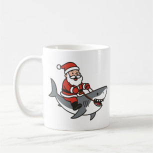 Süßer Weihnachtsmann reitet auf einem Hai Lustiges Kaffeetasse
